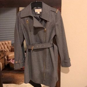Michael Kota belted gray coat